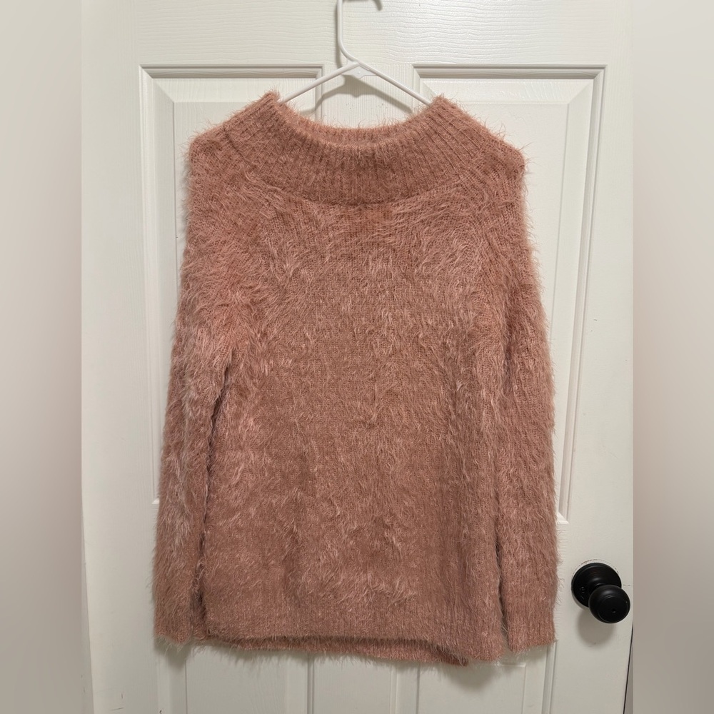 Soft Surroundings Pink Blush Cumulous Eyelash Tunic Mock Neck Sweater size Small